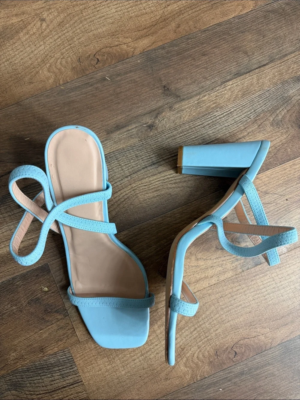 Sky Blue Strappy Block Heel Sandals - Women's
